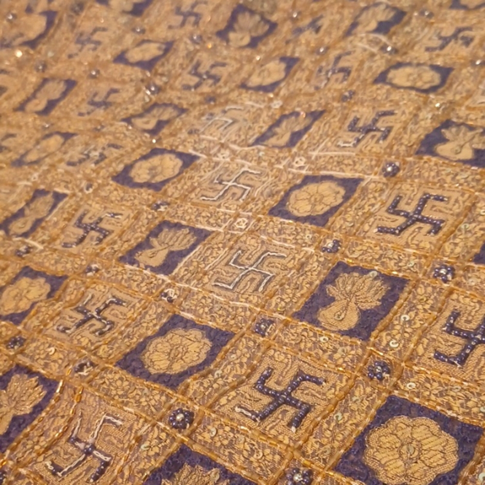 Buddist Fabric Blue & Gold With Beads Sequins, Embroidery 6691